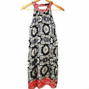 THML Halter A-Line Open Back Key Hole Floral Dress Blues and Reds Size XS Lined